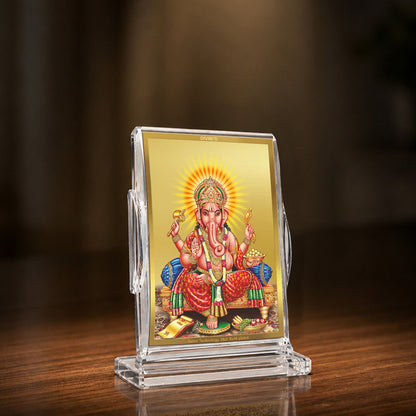 24K Gold-Plated Lord Ganesha Acrylic Car Dashboard Frame | 11x7 CM