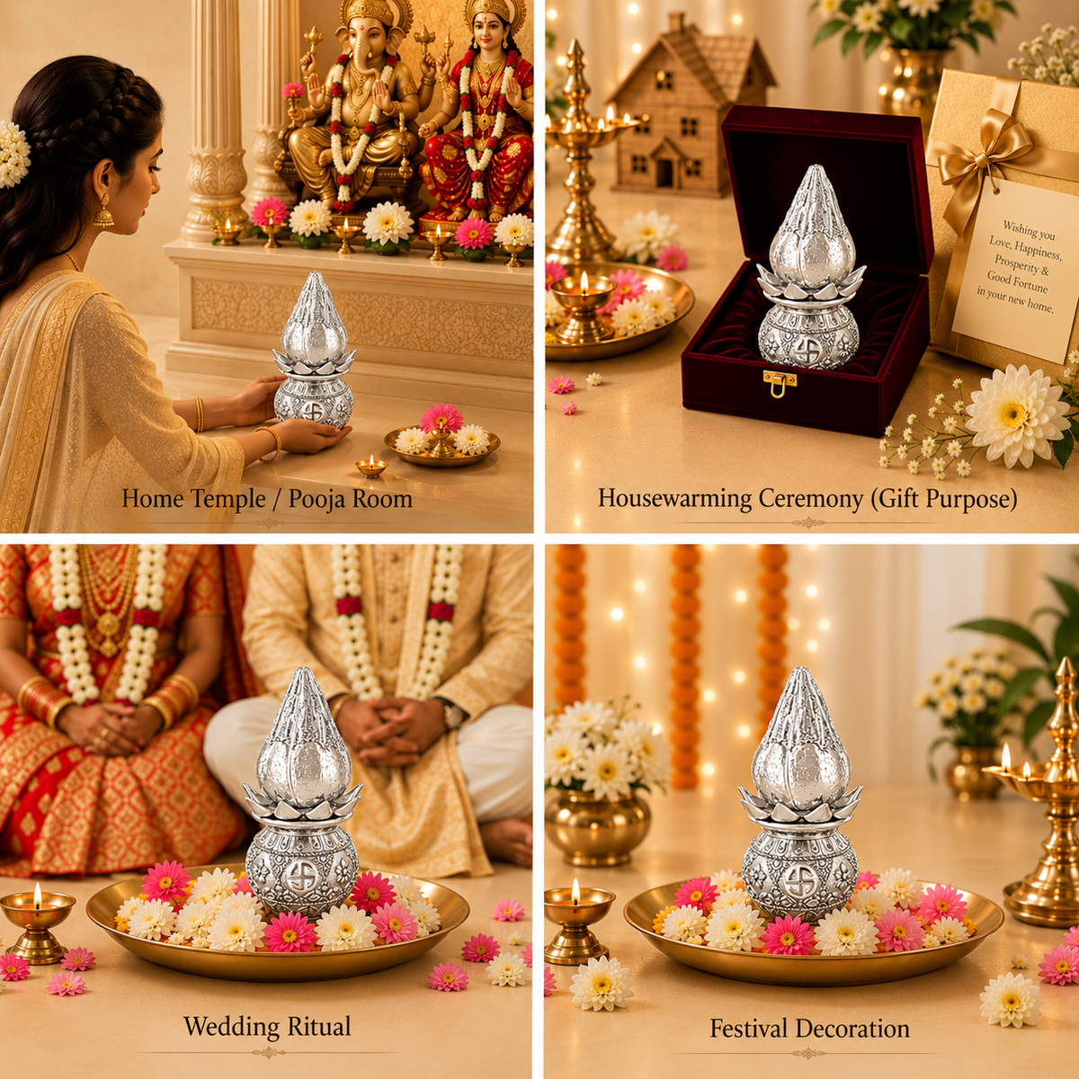 999 Silver-Plated Lakshmi Kalash with Coconut | Premium Gift Box | 16x8 CM