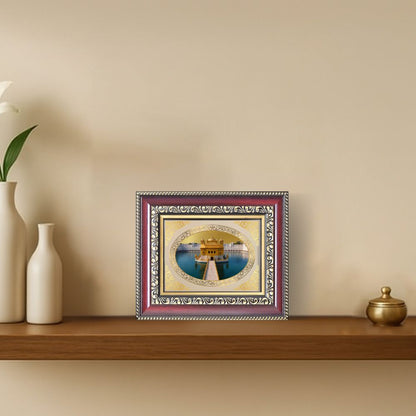 Sri Harmandir Sahib (Golden Temple) Divine Sikh Sacred Darbar Sahib Royal Tabletop Frame in 24K Gold Plated Foil