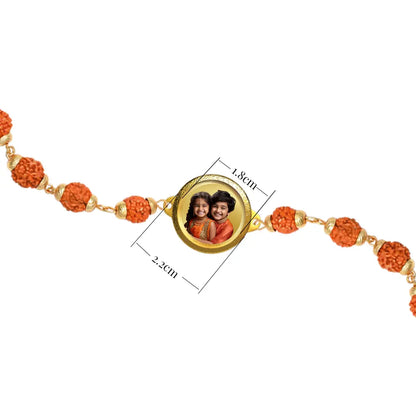Personalized Rudraksha Rakhi with 18MM 24K Gold Plated Foil Divine Raksha Bandhan Gift