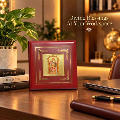 24K Gold-Plated Lord Tirupati Balaji MDF Frame | Premium Gift Box | 10x10 CM