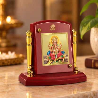 24K Gold-Plated Lord Ganesha MDF Car Dashboard Frame | 7.5x9 CM
