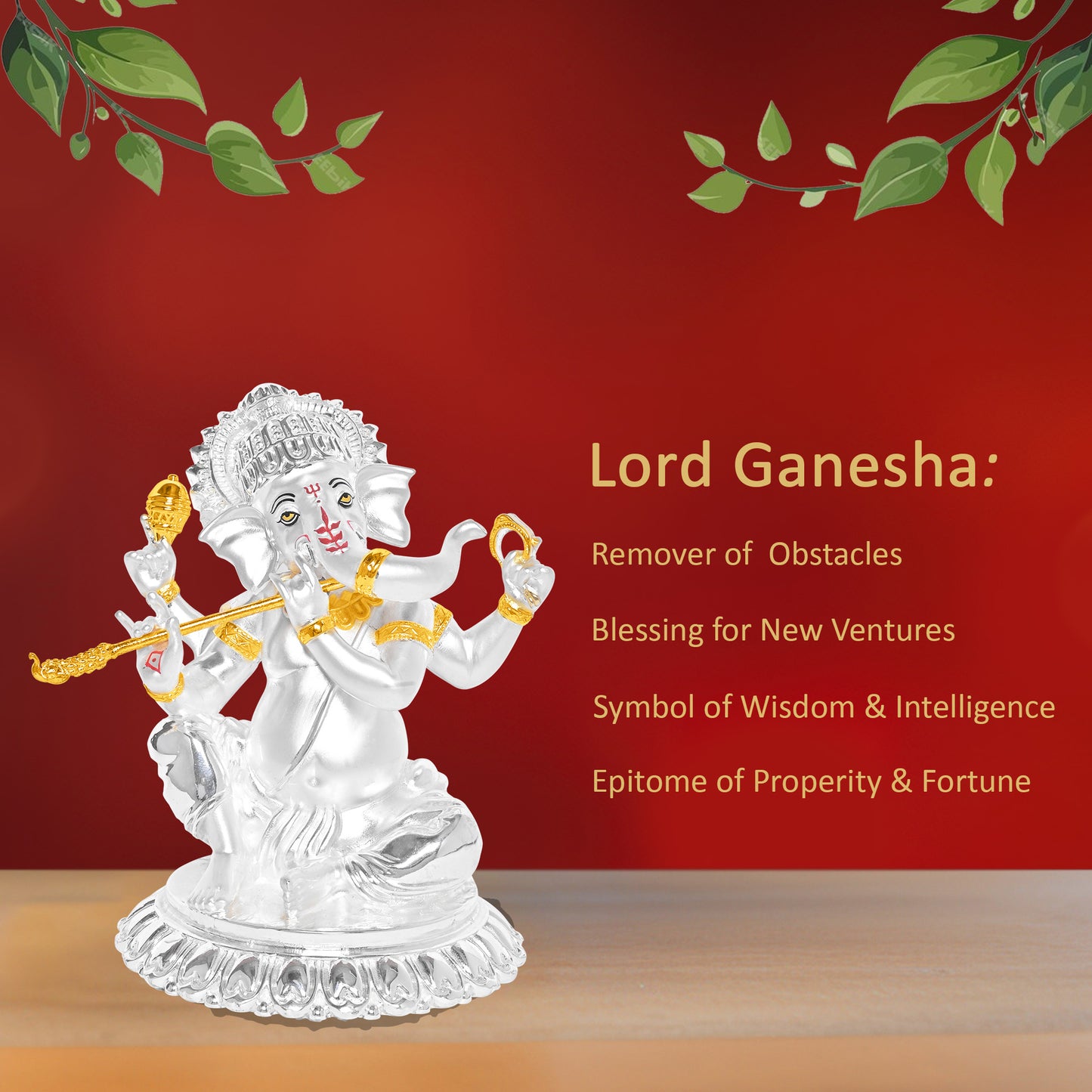 Diviniti 999 Silver Plated Lord Ganesha Idol Statue Elegant Spiritual Décor for Home & Office Pooja Room Accent Gift (15.5x14 CM)
