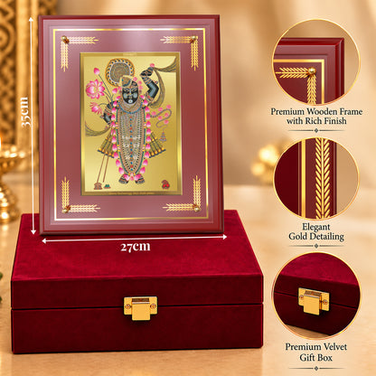 24K Gold-Plated Lord Shrinath Ji MDF Frame | Premium Gift Box | 27x35 CM