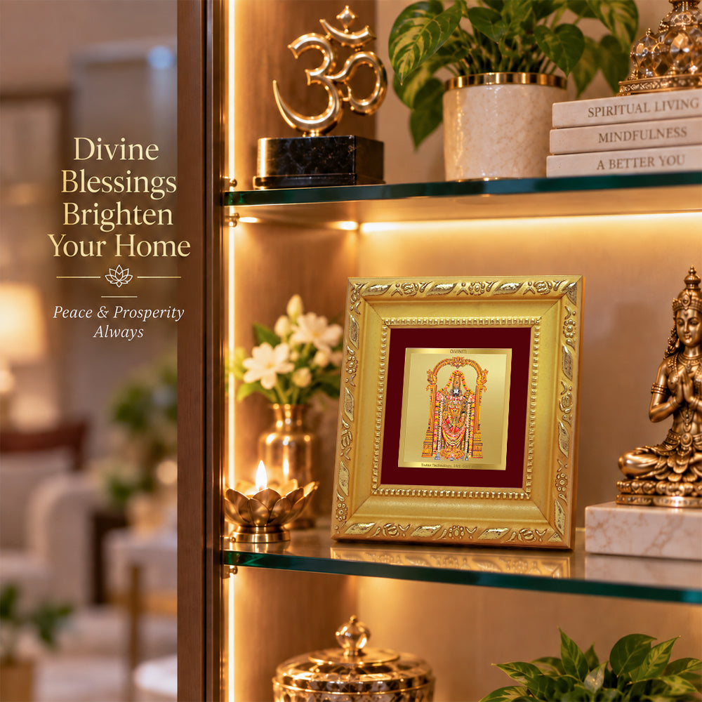 24K Gold-Plated Lord Tirupati Balaji Frame | Premium Gift Box | 10x10 CM