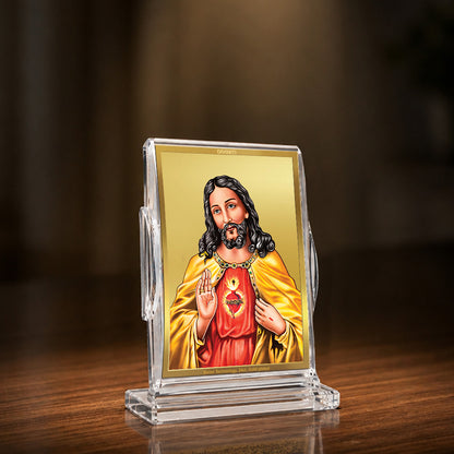 24K Gold-Plated Jesus Christ Acrylic Car Dashboard Frame | 11x7 CM