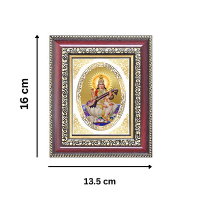 Diviniti 24K Gold Plated Saraswati Mata (ROYAL) Divine Table Top Frame for Home Mandir & Office Decor | Luxury Spiritual Gift