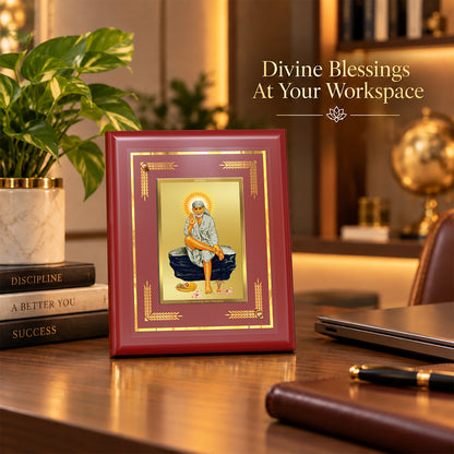 24K Gold-Plated Sai Baba MDF Frame | Premium Gift Box | 13.5x16 CM