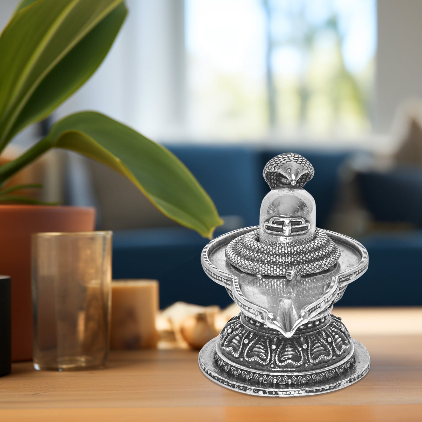 Diviniti 925 Pure Silver Shiv Ling Idol Statue Authentic Spiritual Worship and Meditation for Home Office Décor, Tabletop, Puja Room Gift (5x8.8 CM, 88g)