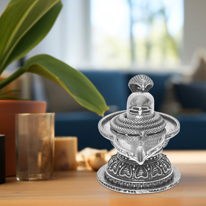 Diviniti 925 Pure Silver Shiv Ling Idol Statue Authentic Spiritual Worship and Meditation for Home Office Décor, Tabletop, Puja Room Gift (5x8.8 CM, 88g)