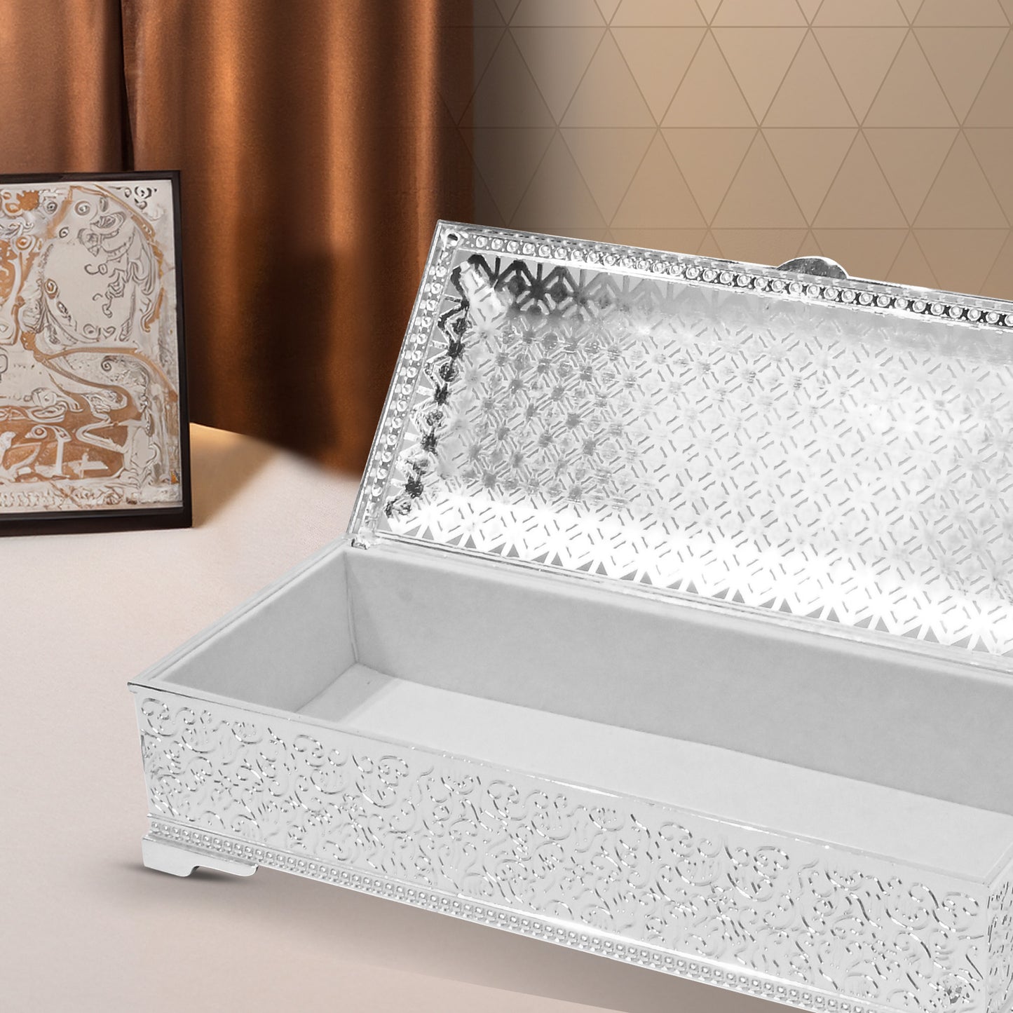 DIVINITI 999 Silver Plated Jewellery Box Premium Storage Fine Jewellery and Decorative Keepsakes for Home Décor (6x22.7x9.5 CM)