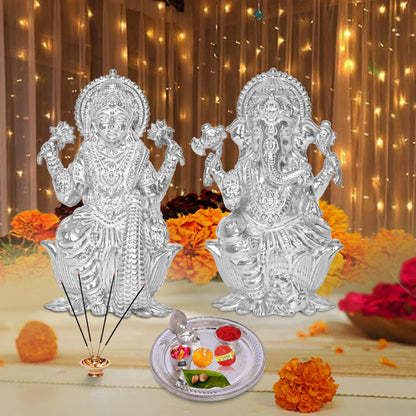 Diviniti 925 Pure Silver Puja Thali Kit Luxurious Tradition for Spiritual Ceremonies for Home & Office Décor, Puja Room Diwali Gift (279g)