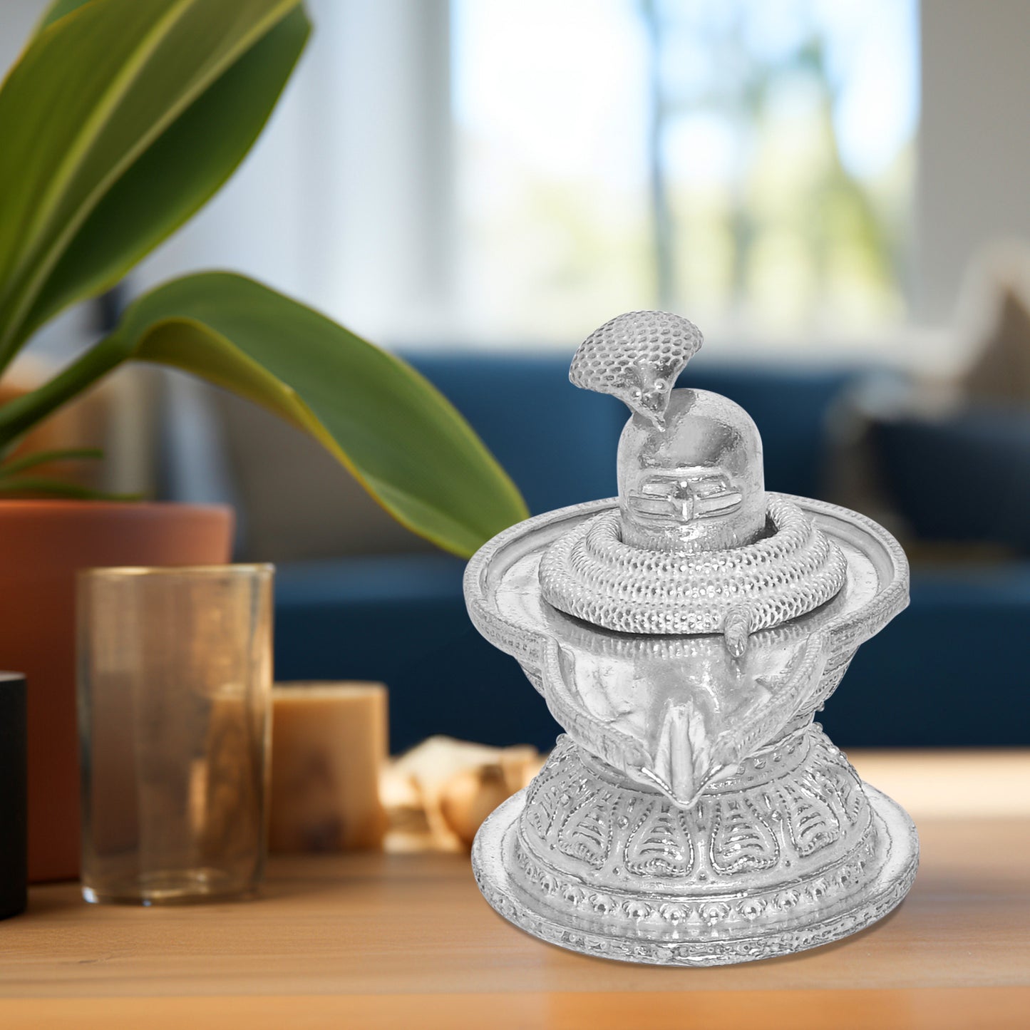 Diviniti 925 Pure Silver Shiv Ling Idol Statue Authentic Spiritual Worship and Meditation for Home Office Décor, Tabletop, Puja Room Gift (5x9 CM, 90g)