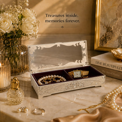 Diviniti German Silver Decorative 2-in-1 Box | Premium Wedding, Festive & Corporate Gift Box – White Finish