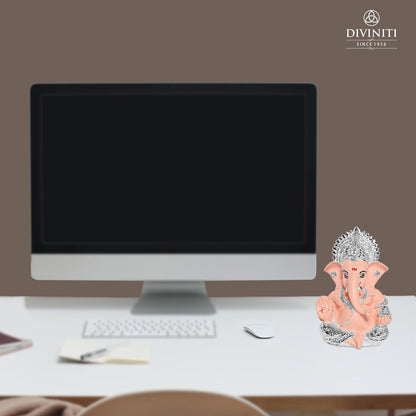Diviniti 999 Silver Plated Resin Lord Ganesha Idol for Car Dashboard Tabletop for Home Decor Mandir Puja Gift Nude (8.4x4.2cm)