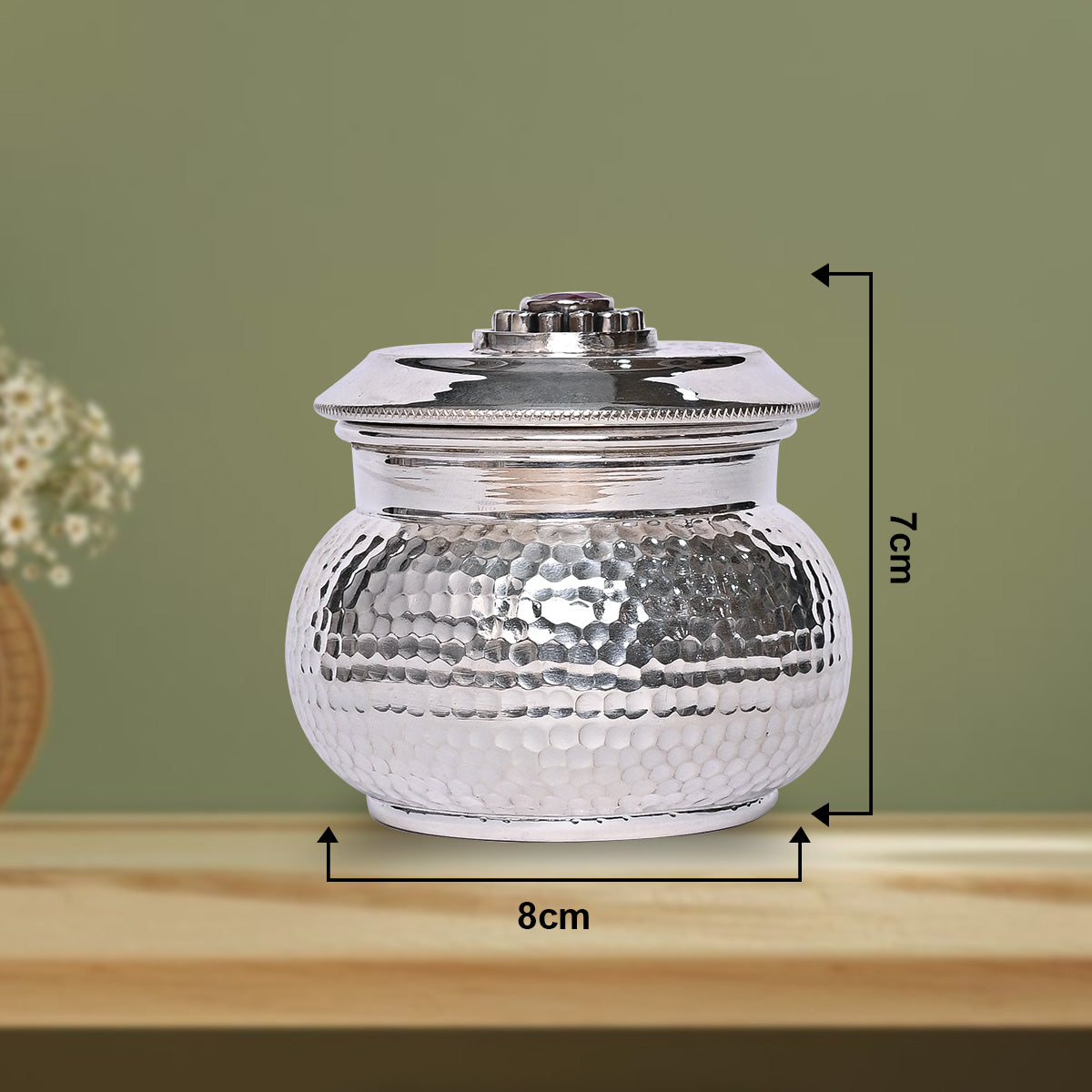 Pure Silver Serenity Box Red Eye Studded Handcrafted Storage Container (8x6x7 cm, 149g)
