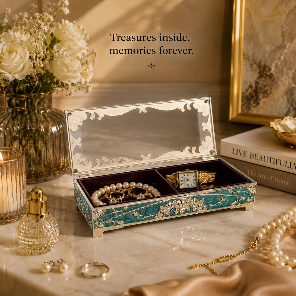 Diviniti German Silver Decorative 2-in-1 Box | Premium Turquoise Wedding & Festive Gift Box