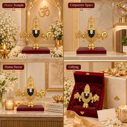 24K Gold-Plated Lord Tirupati Balaji Idol | Premium Gift Box | 19x20 CM
