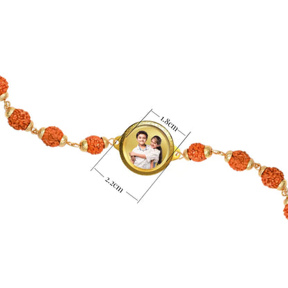 Personalized Rudraksha Rakhi with 18MM 24K Gold Plated Foil Divine Raksha Bandhan Gift