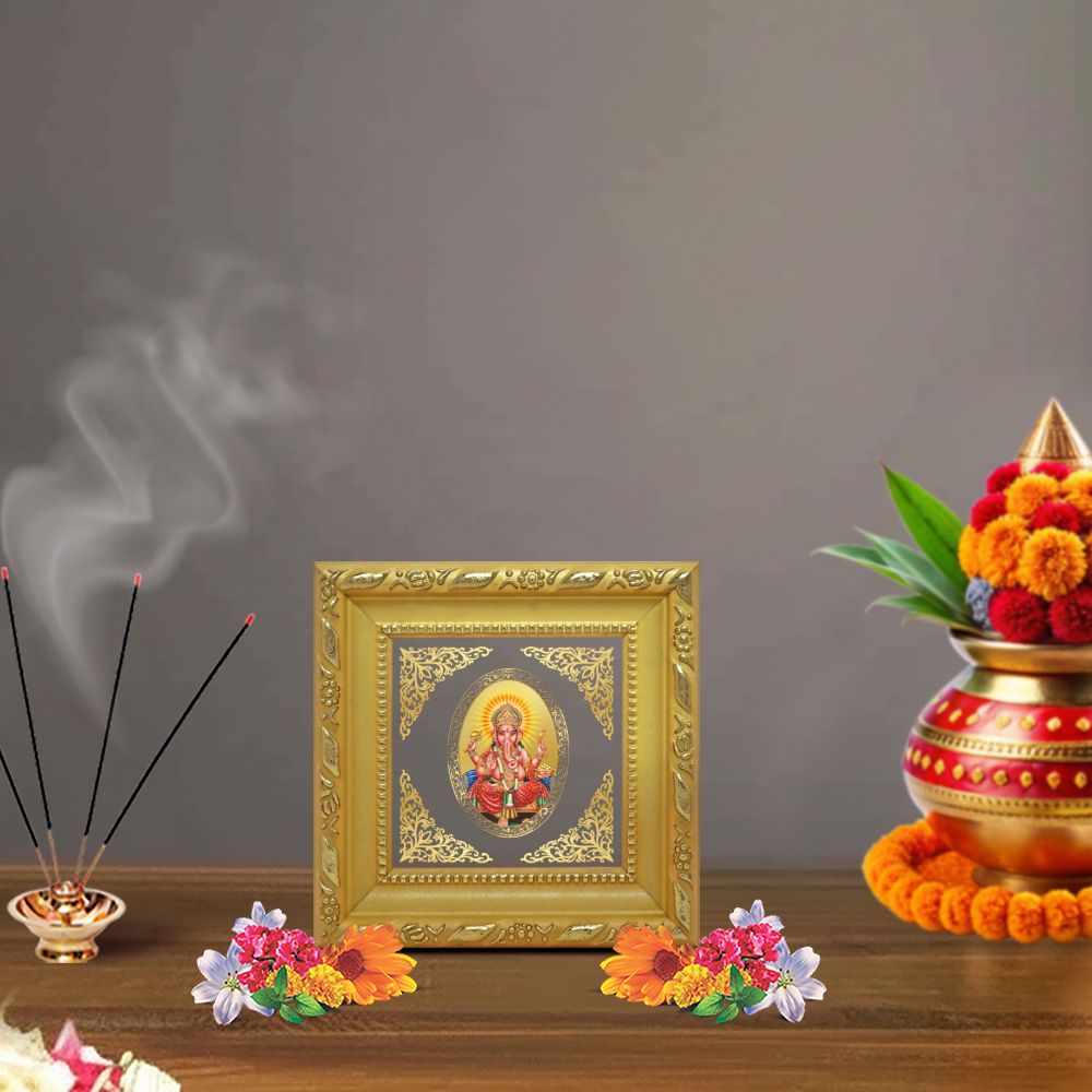 Lord Ganesha | Divine Hindu God of Wisdom & Prosperity Royal Tabletop Photo Frame in 24K Gold Plated Foil
