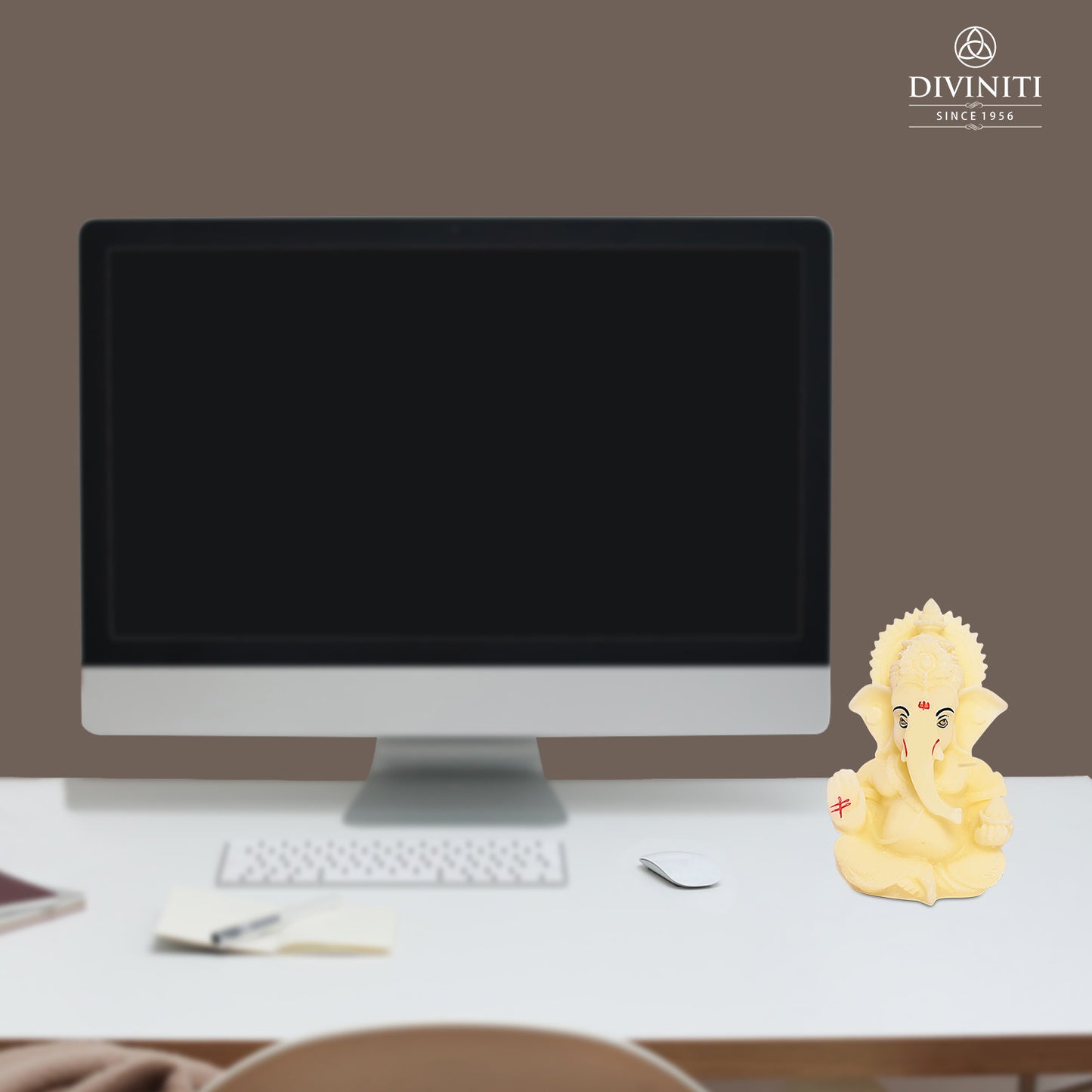Diviniti Resin Lord Ganesha Idol for Car Dashboard Tabletop for Home Decor Mandir Puja Gift Yellow (8.4x4.2cm)