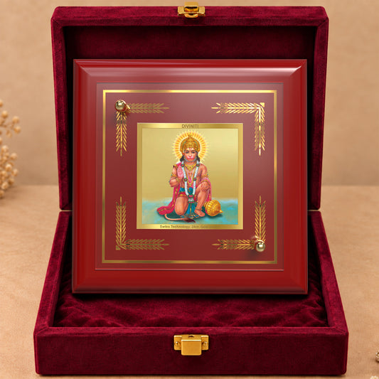 24K Gold-Plated Lord Hanuman MDF Frame | Premium Gift Box | 10x10 CM