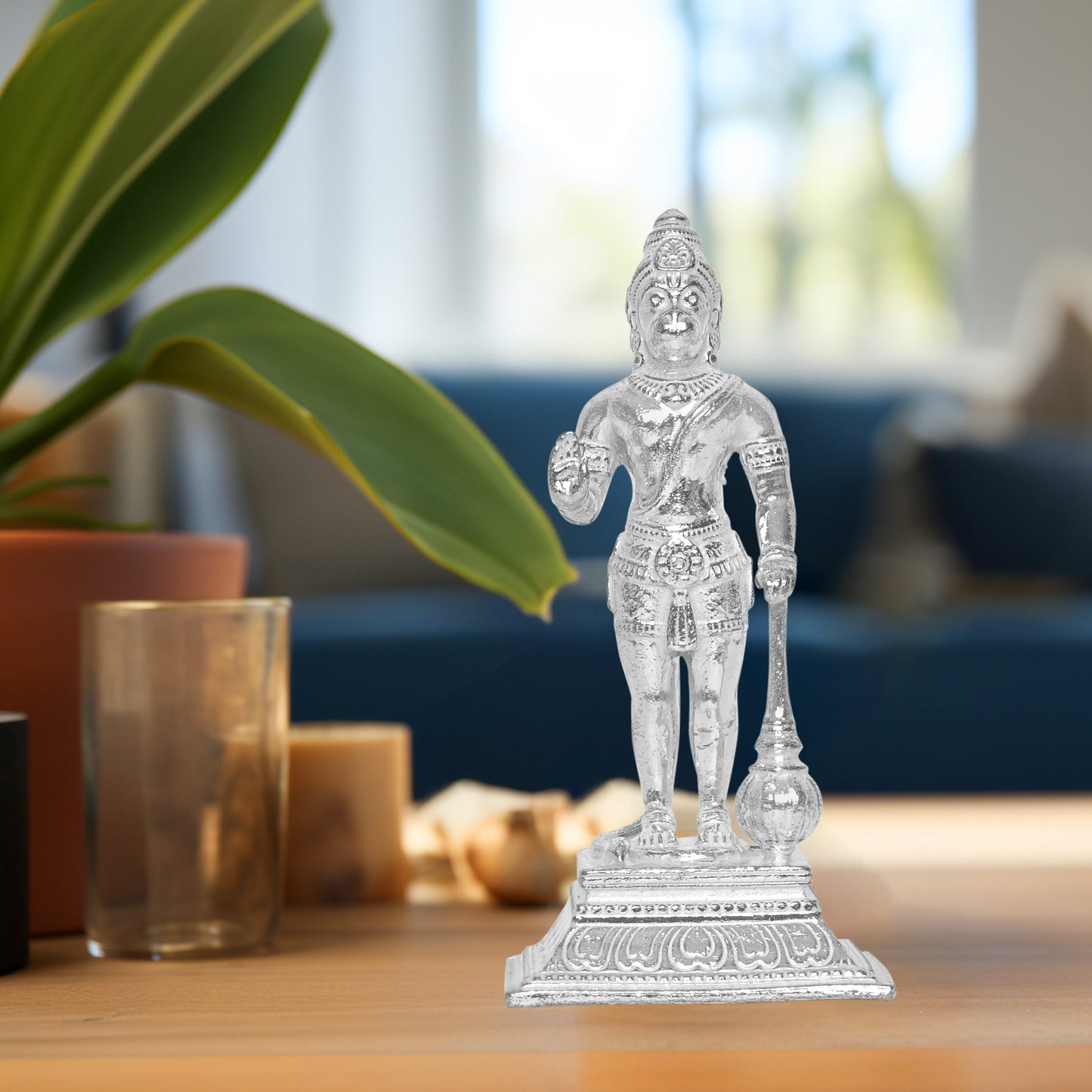 DIVINITI 925 Pure Silver Hanuman Ji Idol Statue Embody Strength and Devotion in Your Space for Home Office Décor, Tabletop, Puja Room Gift (6.5x6.1 CM, 61g)
