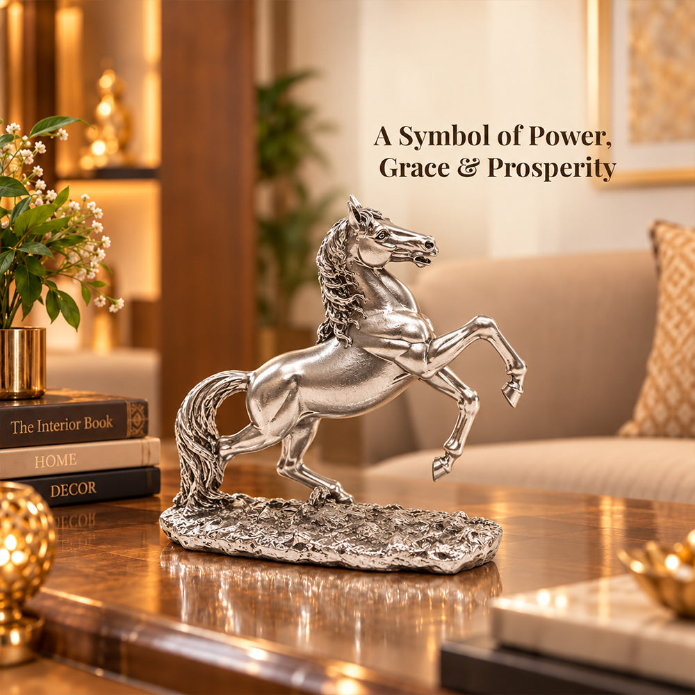 999 Antique Silver-Plated Jumping Horse Idol | Premium Gift Box | 17x22 CM