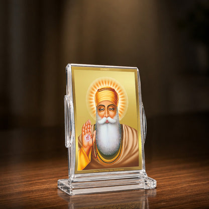 24K Gold-Plated Guru Nanak Dev Ji Acrylic Car Dashboard Frame | 11x7 CM