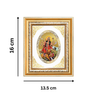 Goddess Durga Mahishasura Mardini Divine Shakti & Victory Sacred Royal Tabletop Frame in 24K Gold Plated Foil
