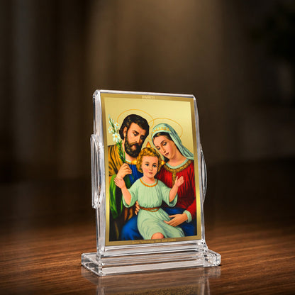 24K Gold-Plated Holy Family Acrylic Car Dashboard Frame | 11x7 CM