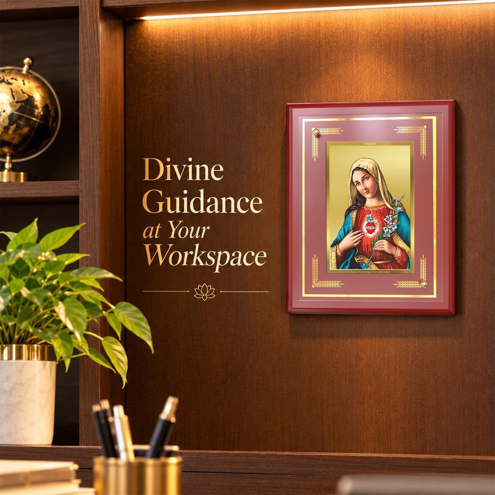 24K Gold-Plated Mother Mary MDF Frame | Premium Gift Box | 26x20 CM