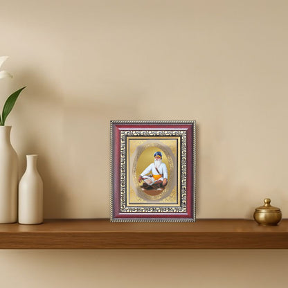 Baba Deep Singh Ji Divine Sikh Warrior Saint Sacred Royal Tabletop Frame in 24K Gold Plated Foil