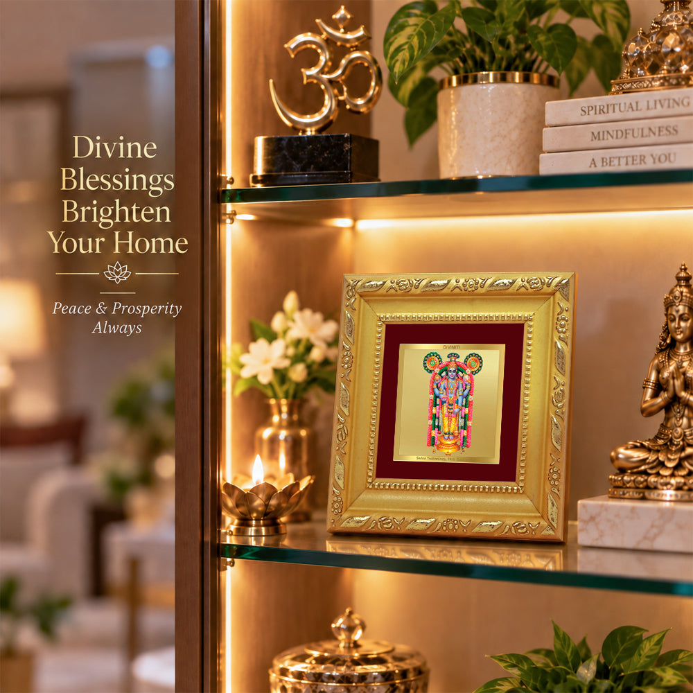 24K Gold-Plated Lord Guruvayurappan Frame | Premium Gift Box | 10x10 CM