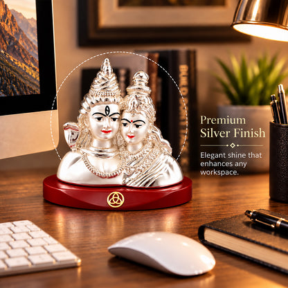 DIVINITI 999 Silver-Plated Shiv Parvati Idol | Car & Home Decor | Gift Box | 7.5x6 CM