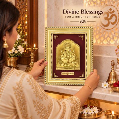 24K Gold-Plated Lord Ganesha Frame | Premium Gift Box | 18x15 CM