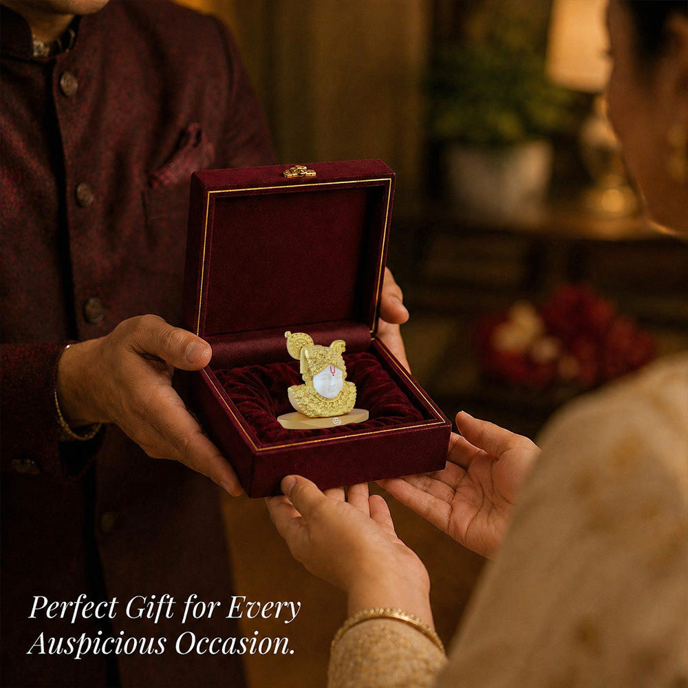 24K Gold-Plated Shreenathji Resin Idol for Car Dashboard & Home Decor | Premium Gift Box | 7.5x8.5 CM