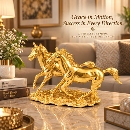 24K Gold-Plated Running Horse Pair | Premium Gift Box | 23x13 CM