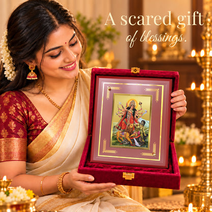 24K Gold-Plated Durga Mahishasur Mardini MDF Frame | Premium Gift Box | 26x20 CM