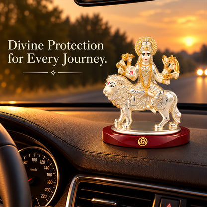 DIVINITI 999 Silver-Plated Sherawali Mata Idol | Car & Home Decor | Gift Box | 10x5 CM
