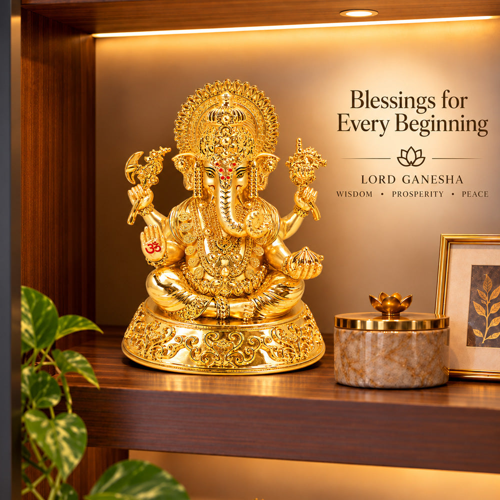 24K Gold-Plated Lord Ganesha Idol | Premium Gift Box | 14.5x11.5 CM
