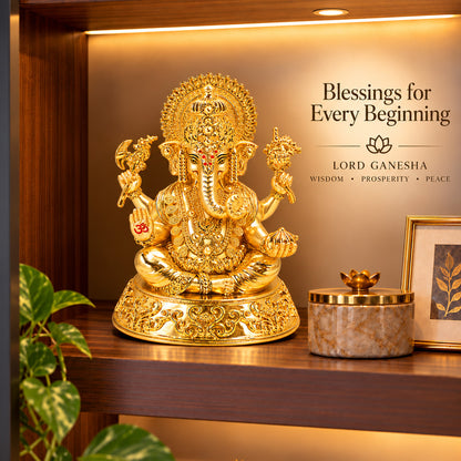 24K Gold-Plated Lord Ganesha Idol | Premium Gift Box | 14.5x11.5 CM