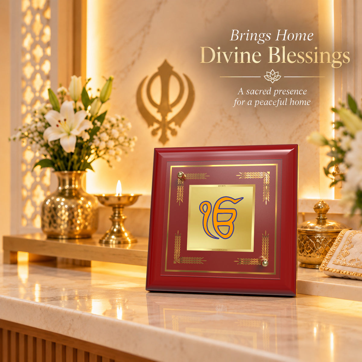 24K Gold-Plated Ik Onkar MDF Frame | Premium Gift Box | 10x10 CM