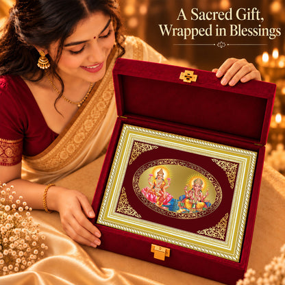 24K Gold-Plated Lakshmi Ganesha Frame | Premium Gift Box | 35x27 CM