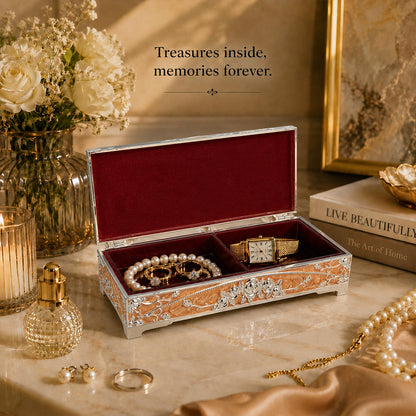 Diviniti Luxury German Silver Peacock 2-in-1 Box | Elegant Peach Multipurpose Gift Box