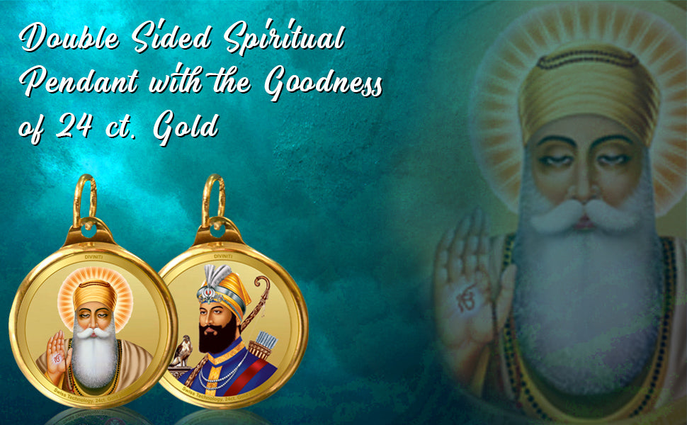 Diviniti 24K Double sided Gold Plated Pendant Guru Nanak Dev Ji & Guru Gobind Singh Ji|18 MM Flip Coin