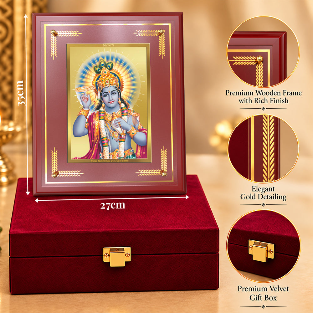 24K Gold-Plated Lord Vishnu MDF Frame | Premium Gift Box | 27x35 CM