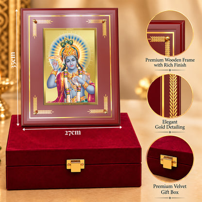 24K Gold-Plated Lord Vishnu MDF Frame | Premium Gift Box | 27x35 CM