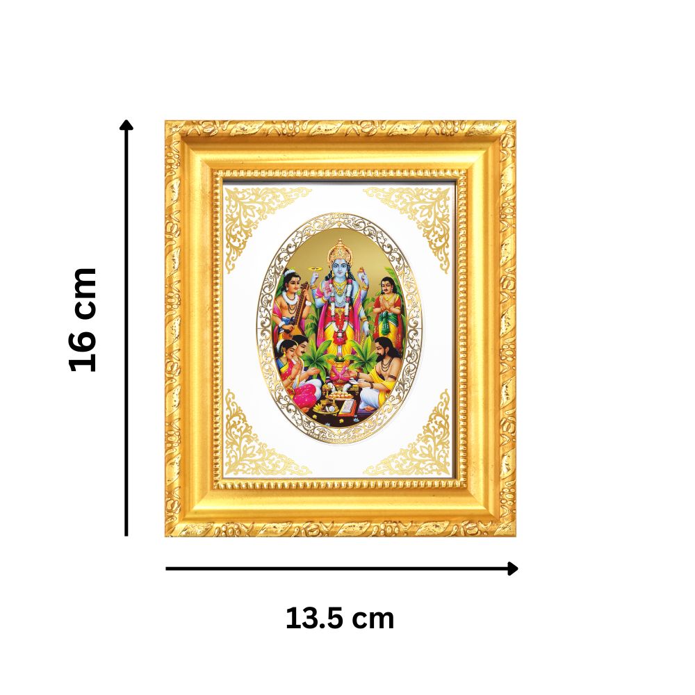 Lord Satya Narayan Divine Vishnu Sacred Katha & Vrat Blessings Royal Tabletop Frame in 24K Gold Plated Foil