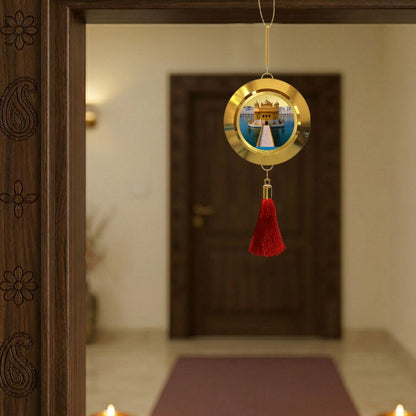 Diviniti 24K Gold Plated Double-Sided Baba Deep Singh & Golden Temple Car Dangler (5.5 cm) | Divine Hanging Car Decor for Protection, Positive Energy & Spiritual Blessings